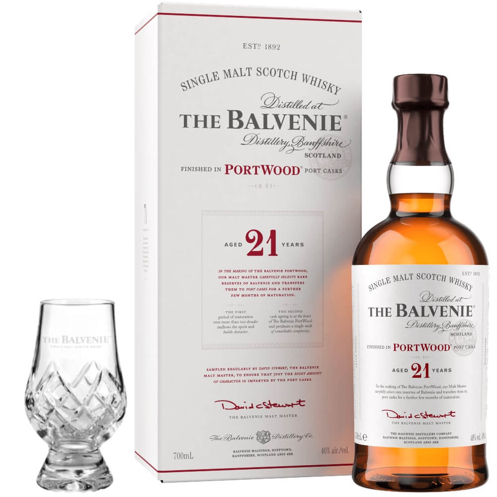 Balvenie 21 Jahre Portwood Whisky 40% Glencairn Set 